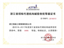 2016-2017年度浙江省招标代理机构AAA等级